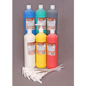 6 FLACONS GOUACHE AUX DOIGT 1000ML COLORIS ASSORTIS + 6 POMPES OFFERTES 5ML